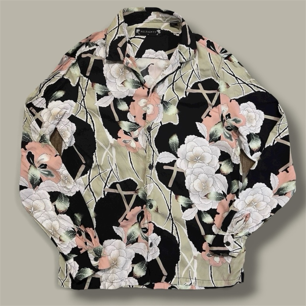 All Saints Fuyugi Woven Long Sleeve Slim Fit Shirt Size Medium